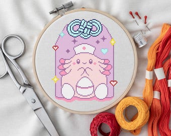Chansey Omamori Cross Stitch Pattern - Japanese Lucky Charm (PDF Pattern)
