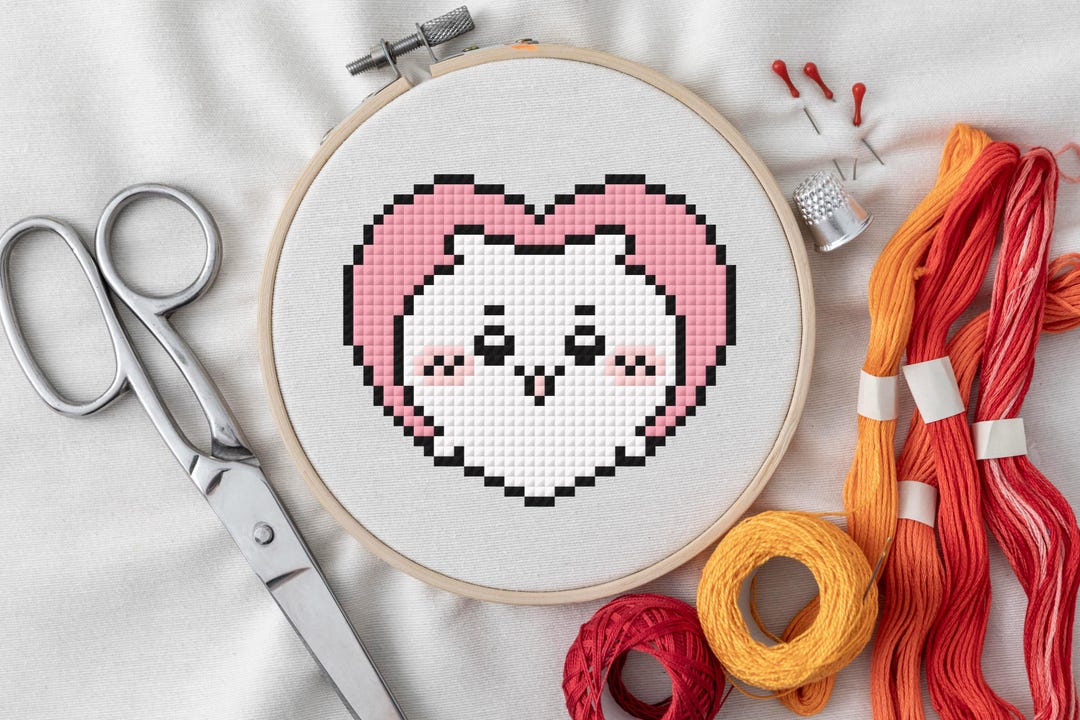 Chiikawa in Heart Cross Stitch Pattern – Kawaii Anime PDF - Etsy