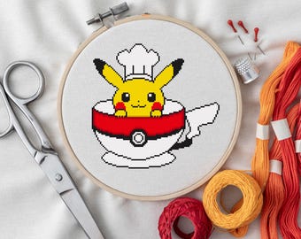 Pikachu Mug Cross Stitch Pattern | Pokemon Kawaii Design (PDF Pattern)