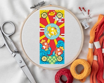 Shiny Magikarp Cross Stitch Pattern – Japanese Tapestry Design (PDF Pattern)