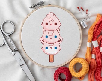 Jigglypuff Dango Cross Stitch Pattern – Cute Japanese Food Pokémon – Igglybuff Wigglytuff PDF