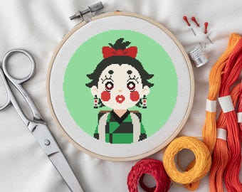 Patrón de punto de cruz de Tanjiro / Traje de geisha de Demon Slayer / PDF de personaje de kimono de anime