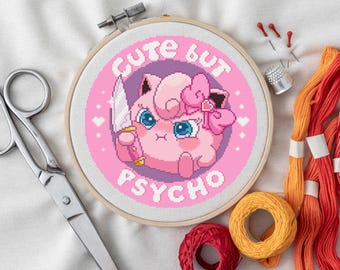 Patrón de punto de cruz Jigglypuff: Lindo pero psicópata (Patrón PDF)