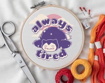 Snorlax Cross Stitch Pattern - Always Tired, Pokemon Embroidery (PDF Pattern)