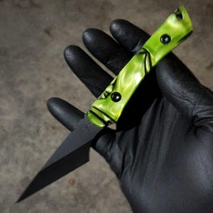 Limited edition Mesu! Kirinite scales cover this 3/16 AEB-L Steel, graphite Cerakote and CF Sheath, Fathers day gift, graduation gift