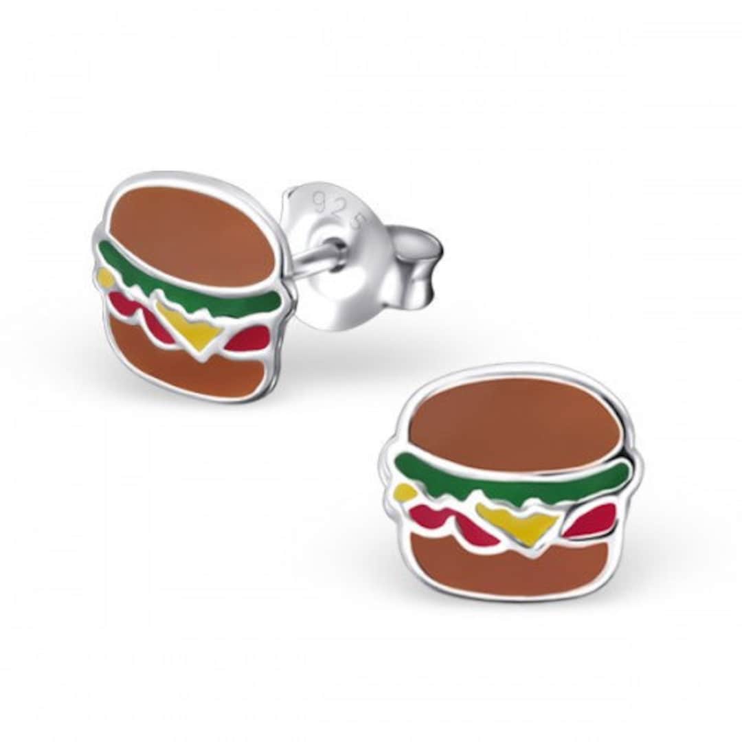 925 Sterling Silver 'burger' Stud Earrings. - Etsy