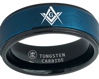 0.21ctw Blue Sapphire 3-Stone Tungsten Ring Brushed Finish Blue IP Comfort Fit 2-Tone Tungsten Wedding Ring TN744BS September Birthstone