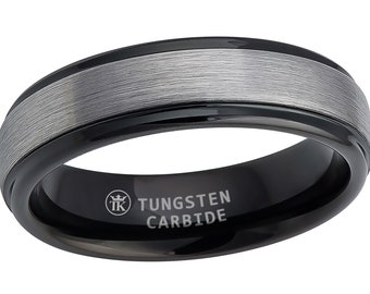 0.21ctw Blue Sapphire 3-Stone Tungsten Ring Brushed Finish Blue IP Comfort Fit 2-Tone Tungsten Wedding Ring TN744BS September Birthstone