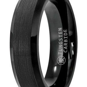 Gun-metal Grey Ion-plated Brushed Finish Polished Beveled Edge Tungsten Ring Comfort-fit Unisex 6mm image 4