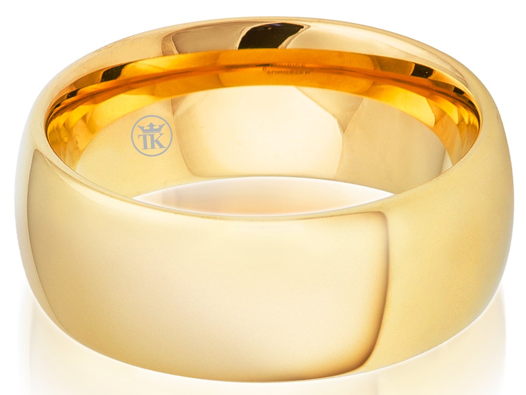 Polished Yellow Gold Ionplated Classic Dome Tungsten Ring Etsy