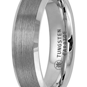 Gun-metal Grey Ion-plated Brushed Finish Polished Beveled Edge Tungsten Ring Comfort-fit Unisex 6mm image 6