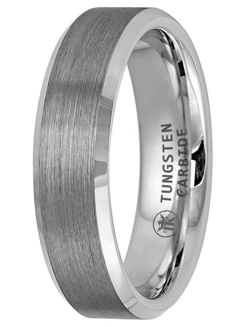 Gun-metal Grey Ion-plated Brushed Finish Polished Beveled Edge Tungsten Ring Comfort-fit Unisex 6mm image 6