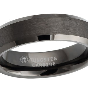Gun-metal Grey Ion-plated Brushed Finish Polished Beveled Edge Tungsten Ring Comfort-fit Unisex 6mm image 1