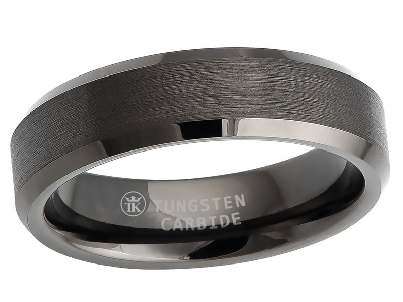 Gun-metal Grey Ion-plated Brushed Finish Polished Beveled Edge Tungsten Ring Comfort-fit Unisex 6mm image 1