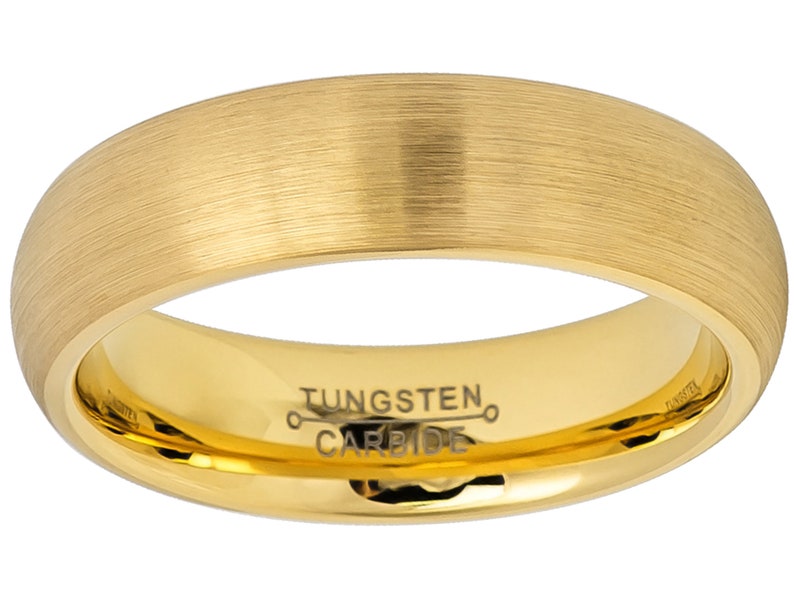 Yellow Gold Ion-plated Brushed Classic Domed Style Comfort Fit Unisex Tungsten Ring Wedding Anniversary 6mm