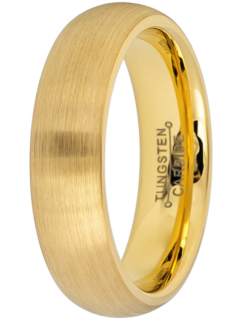 Yellow Gold Ion-plated Brushed Classic Domed Style Comfort Fit Unisex Tungsten Ring Wedding Anniversary 6mm