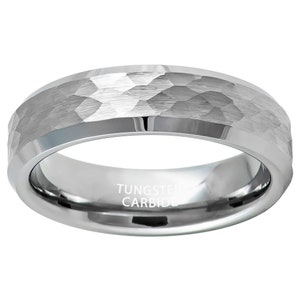 Herren gebürstet gehämmert abgeschrägte Kante Wolfram Ring Ehering Jahrestag Band Verlobungsring Unisex Geschenk Comfort-Passform 6 mm