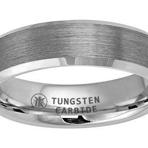 Gun-metal Grey Ion-plated Brushed Finish Polished Beveled Edge Tungsten Ring Comfort-fit Unisex 6mm image 5