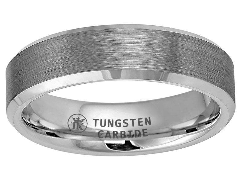 Gun-metal Grey Ion-plated Brushed Finish Polished Beveled Edge Tungsten Ring Comfort-fit Unisex 6mm image 5