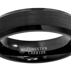 Gun-metal Grey Ion-plated Brushed Finish Polished Beveled Edge Tungsten Ring Comfort-fit Unisex 6mm image 3