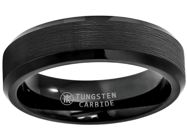 Gun-metal Grey Ion-plated Brushed Finish Polished Beveled Edge Tungsten Ring Comfort-fit Unisex 6mm image 3