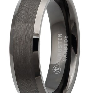 Gun-metal Grey Ion-plated Brushed Finish Polished Beveled Edge Tungsten Ring Comfort-fit Unisex 6mm image 2