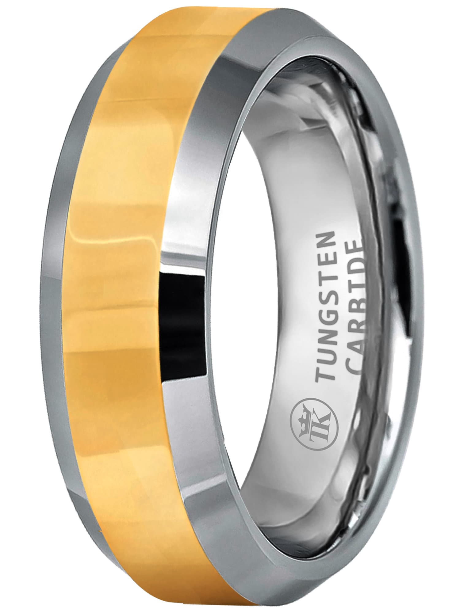 Honorゴールドメッキタングステンベベルエッジ仕上げフラットリングwith Brushedセンター 8 mm　並行輸入品 | Honorゴールドメッキタングステンベベルエッジ仕上げフラット
