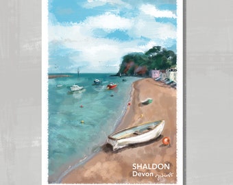 Shaldon Beach, Devon. Digital painting print/poster.