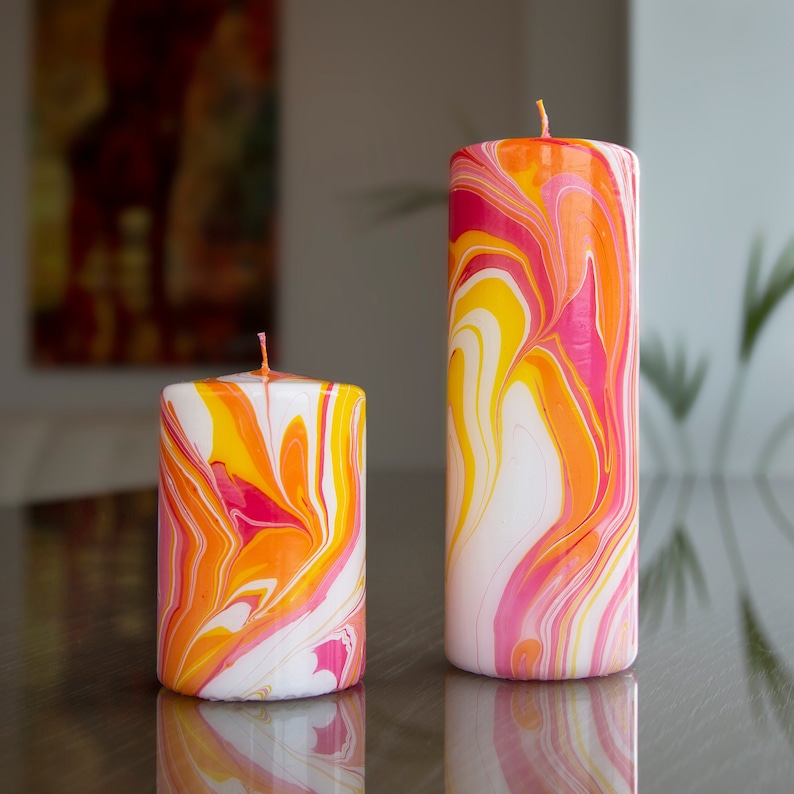 Marbled decoration pillar candle Ornament Phoebe White Etsy