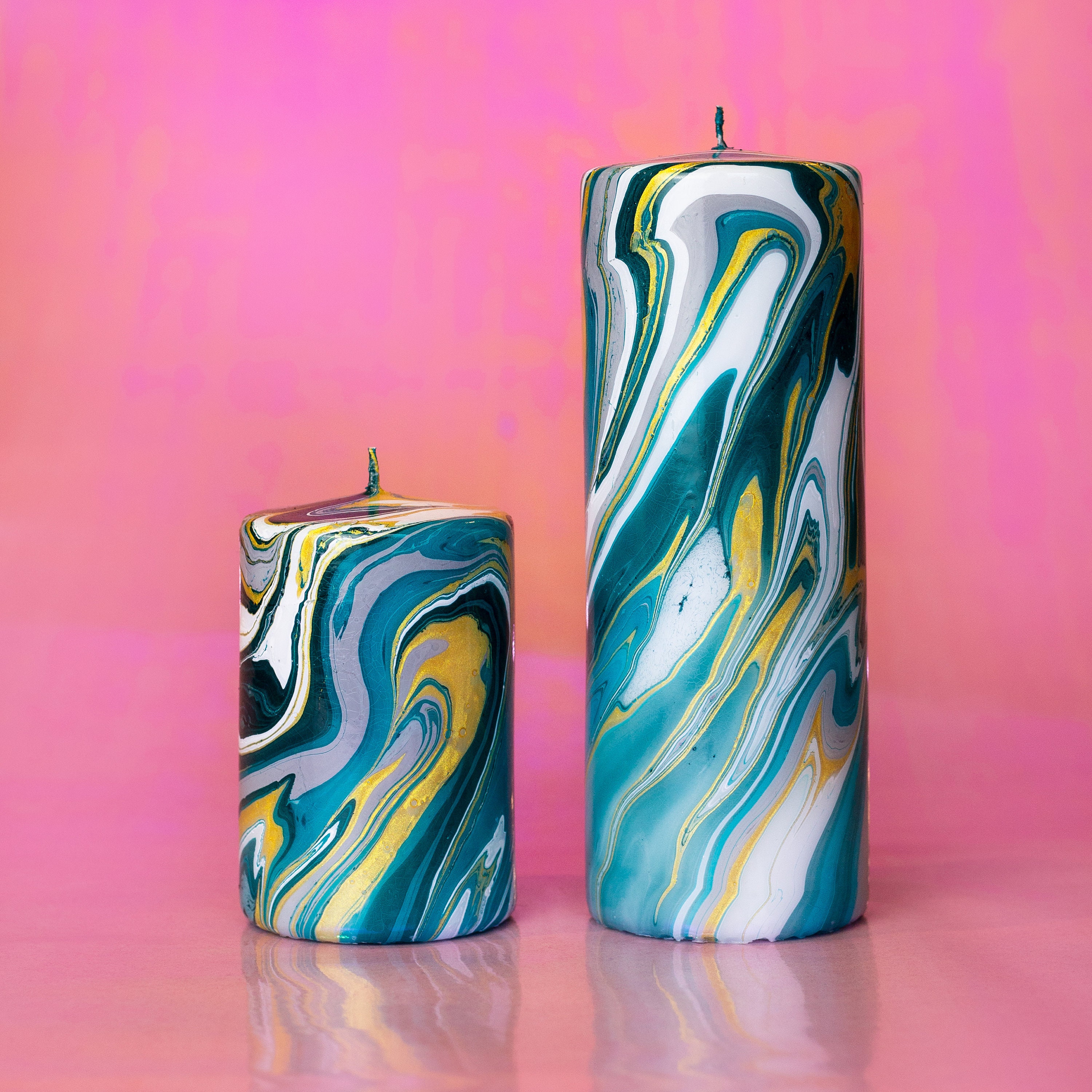 Marbled decoration pillar candle Ornament Aquamarine Etsy