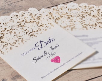 SAVE THE DATE Karte | Einladung Hochzeit | Lasercut Spitze | Einladung Vintage |  Hochzeitskarten, individualisierbar