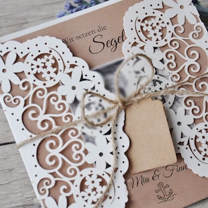 Einladungskarten Hochzeit - Lasercut Spitze Kraftpapier - Vintage Hochzeitseinladung - inkl. gratis Gestaltungsservice