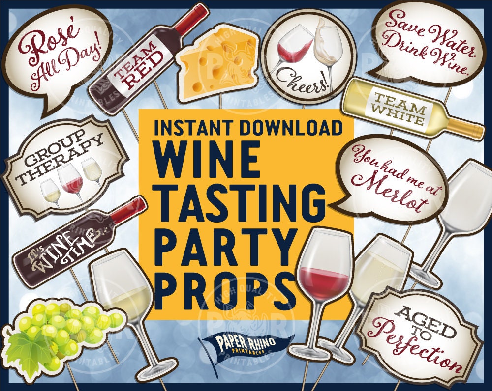 Wine Tasting Photo Booth Party Props - Decoration Rose Riesling Merlot Champagne Vino Girls Day Drinking Vineyard Cheese Cheers Glass Vines