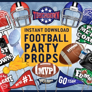 Football Photo Booth Party Props - American Football Touchdown First Down Grid Iron MVP Fumble College Tailgate Field Hit Tackle Super Bowl
