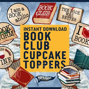 Book Club Cupcake Toppers - Party Props Dessert Wine Friends Reading Chapter Literature Worm Nerd I Love Books Girl&#39;s Night Literary Novel