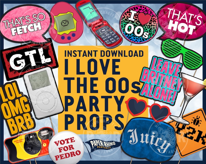 I Love the 00s Photo Booth Party Props Decoration 2000s Decor 21st Birthday Vintage Retro Britney Y2K Juicy GTL Fetch LOL