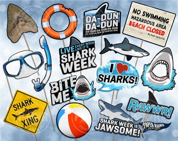 Shark Week Photo Booth Party Props Decoration Bite Me Jawsome Great White  Hammerhead Tiger Beach Water Jaws Tooth Diving Swimming Scuba 