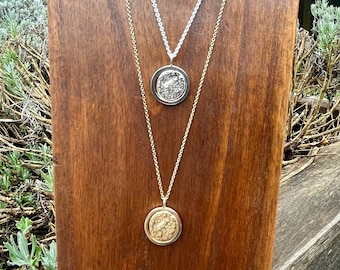 Ancient Roman coin pendant in silver or gold-plated