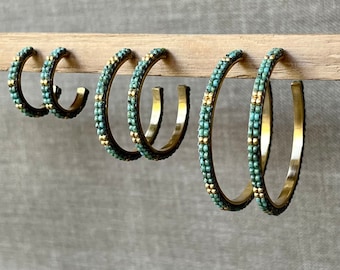 Gold-plated hoop earrings with seafoam Miyuki beads – Handmade & Elegant