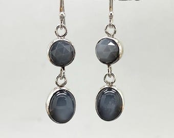 Silver earrings with grey moonstones, noble earrings, elegant earrings