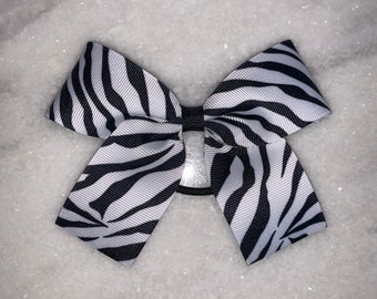 Medium Black and White Zebra Print Hair Bow, Elastic Hair Tie, Zoo Animals Bow, Toddler Hair Bow, Tween Hair Bow, Birthday Party Bow