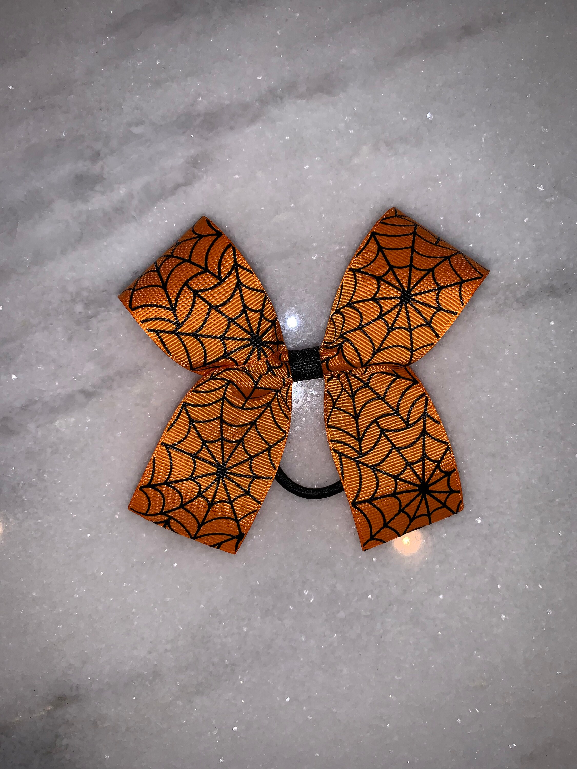 Spooky Orange Web Hair Bow Clip Halloween Tulle Hair Bow Clip: Mini Pumpkin & Spider Design  main image 3