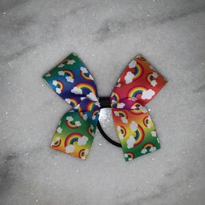 Medium Over The Rainbow Bow, Elastic Hair Tie, Cloud 9, Toddler Tween Teen, Girly, 4 inch bow