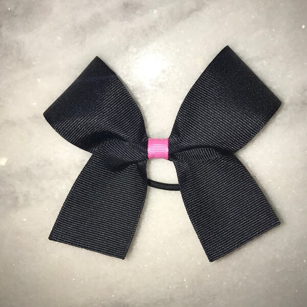 Medium Black and Pink Hair Bow, Elastic Hair Tie, Cheer Bow, Black Bow, Toddler, Tween, Teen, 4 inch bow, Bratz