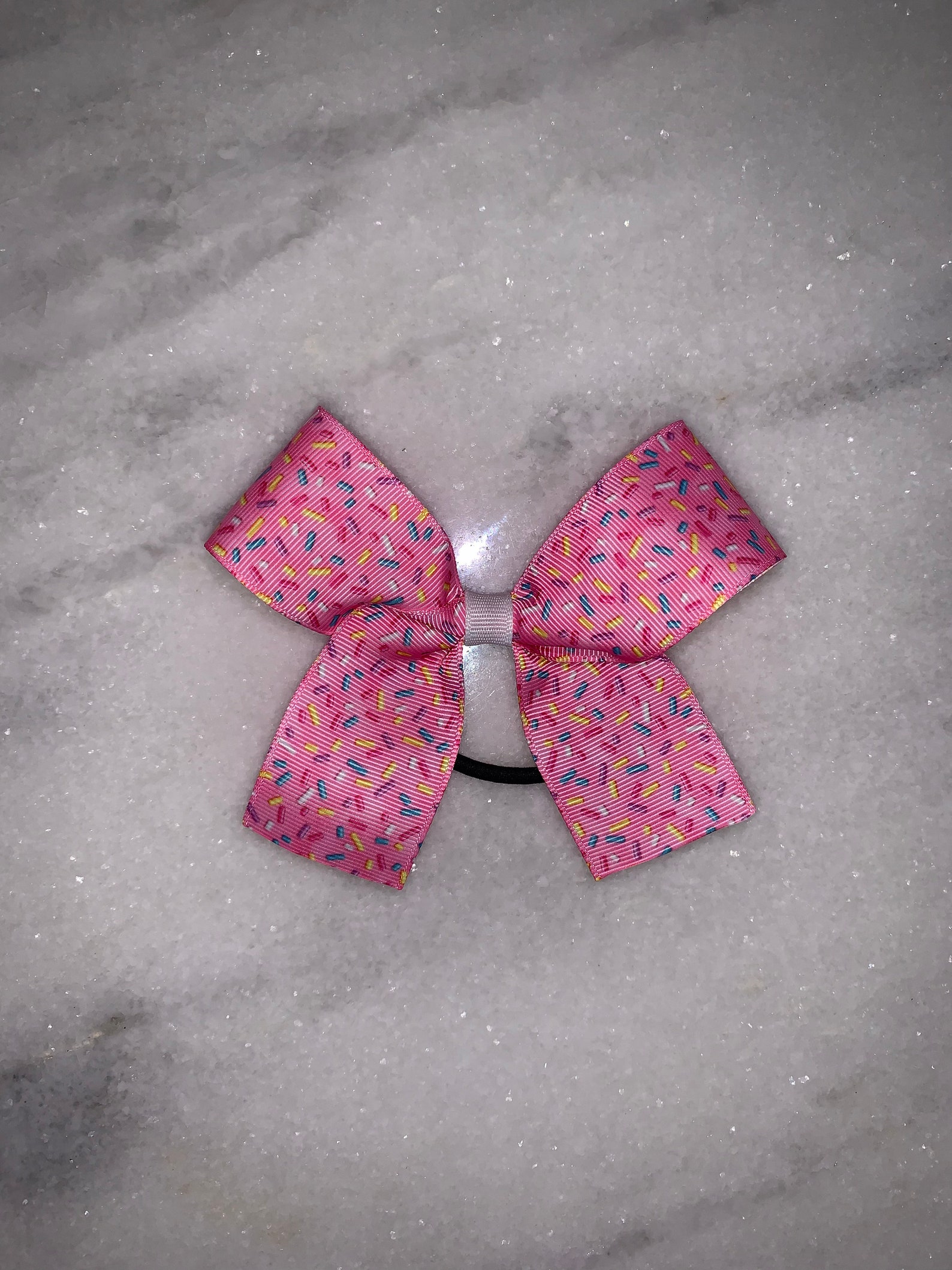 Medium Pink & Rainbow Sprinkles Hair Bow Elastic Hair Tie Etsy
