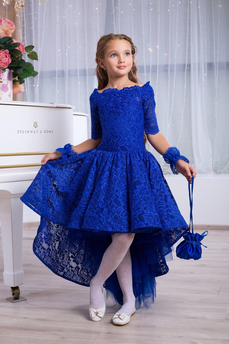 Navy Lace Girl Dress Long Sleeve Flower Girl Dress Baby Girls Long Sleeve Navy Dress Girl Lace Dress Long Sleeve Flower Girl Dress