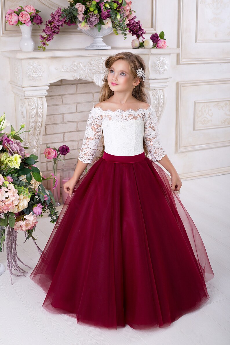 burgundy flower girl dresses with sleeves