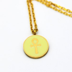 Yellow Enamel Ankh Necklace -  Egypt Hieroglyph Collection - Handmade 925 Silver 24K Gold Plated - Khatt Jewellery