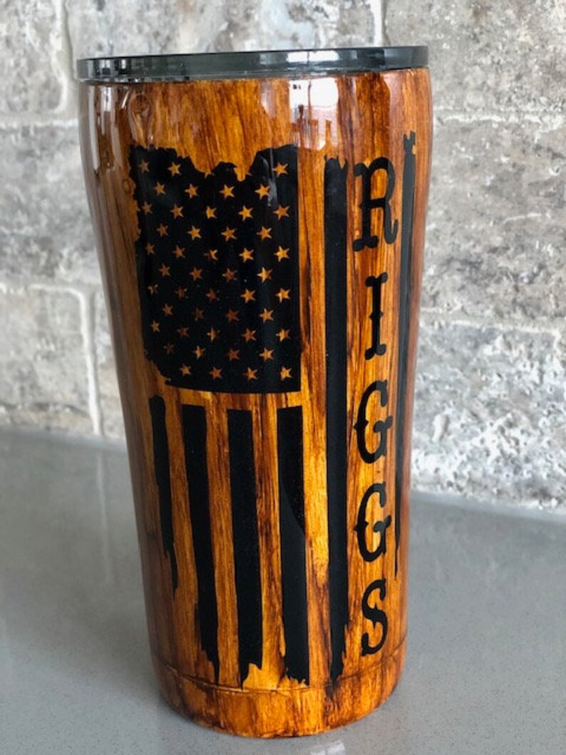 Wood Grain Tumbler with American Flag Woodgrain Tumbler Etsy