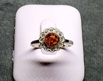 Bague en ambre de la Baltique-Cognac-Argent sterling-P UK-7 3/4 Taille US- bague en argent ambrée faite à la main-Guérison Gemstone-Expédition sans pierre précieuse